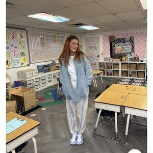 Cream and blue pants